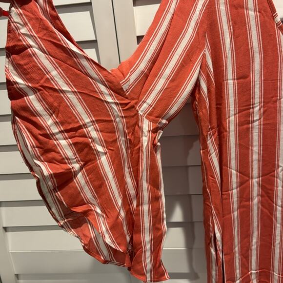 Band of Gypsies NWT Stripes Bell Sleeves Dress in Dusty Coral and Ivory colors. - Picture 2 of 7